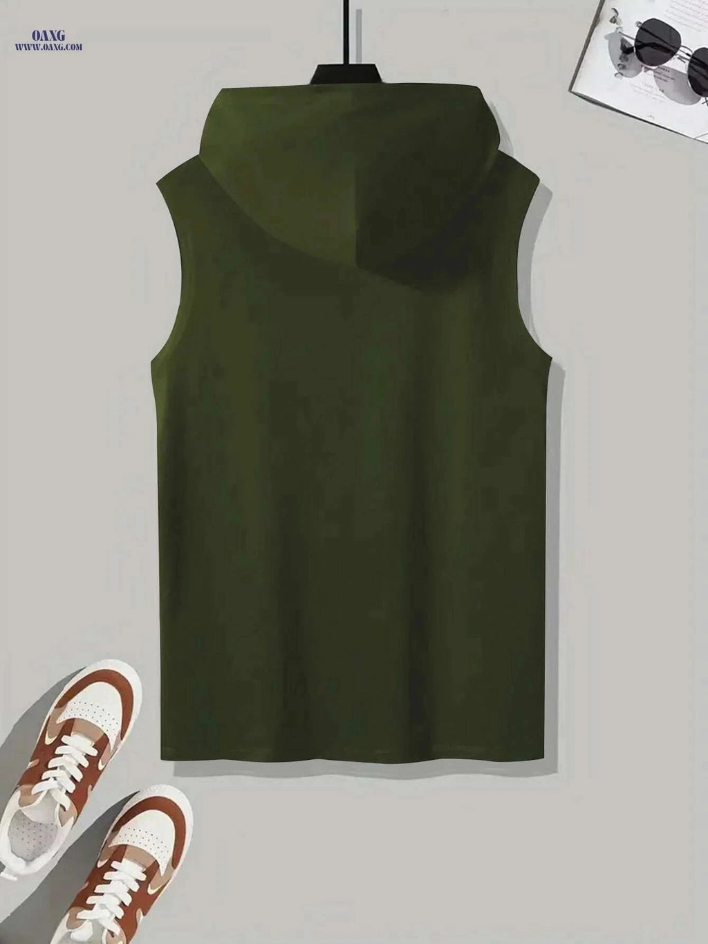 Men's Olive Green Sleeveless Hoodie - Breathable Gym & Casual Wear   OAXG Black / S