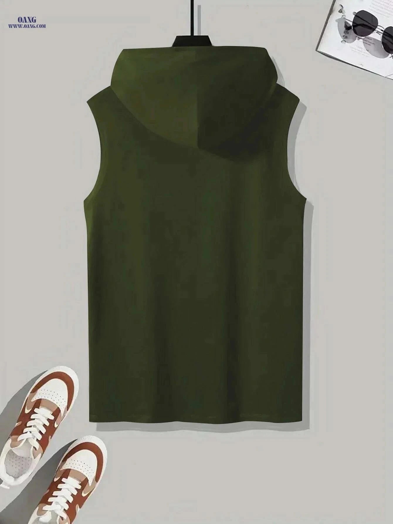 Men's Olive Green Sleeveless Hoodie - Breathable Gym & Casual Wear   OAXG Black / S