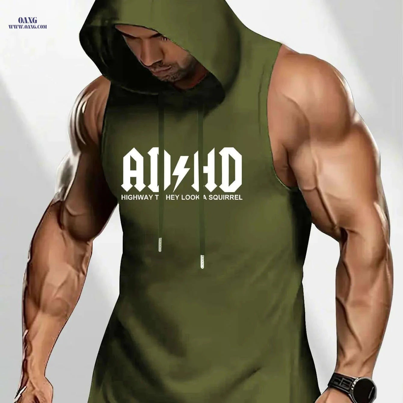 Men's Olive Green Sleeveless Hoodie - Breathable Gym & Casual Wear   OAXG Black / S