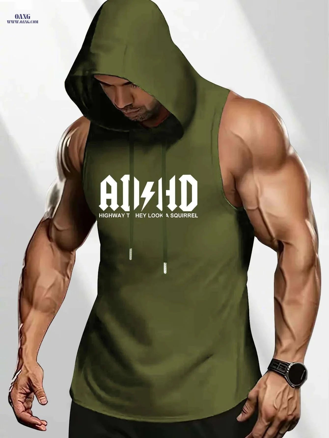 Men's Olive Green Sleeveless Hoodie - Breathable Gym & Casual Wear   OAXG Black / S