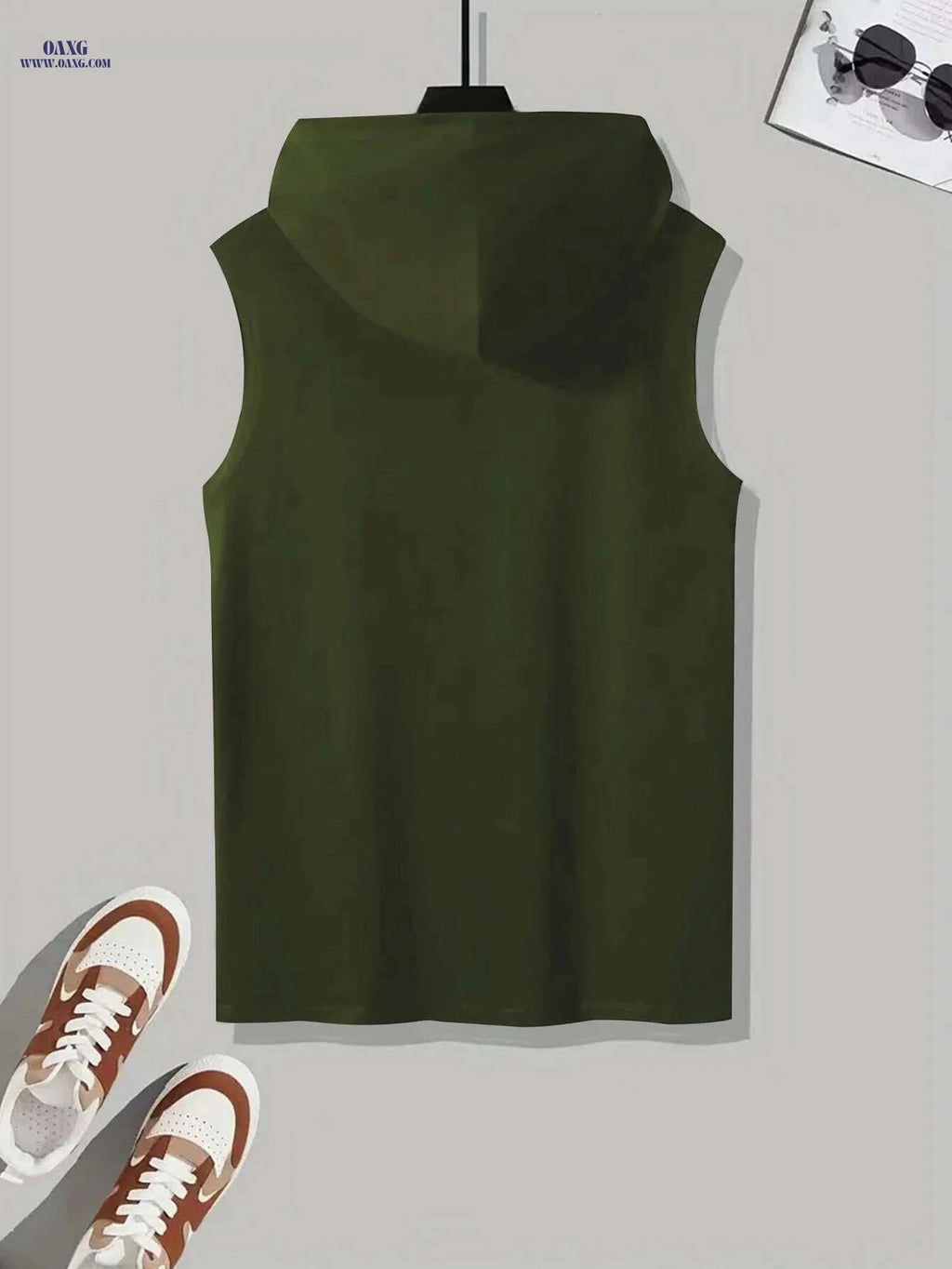 Men's Olive Green Sleeveless Hoodie - Breathable Gym & Casual Wear   OAXG Black / S