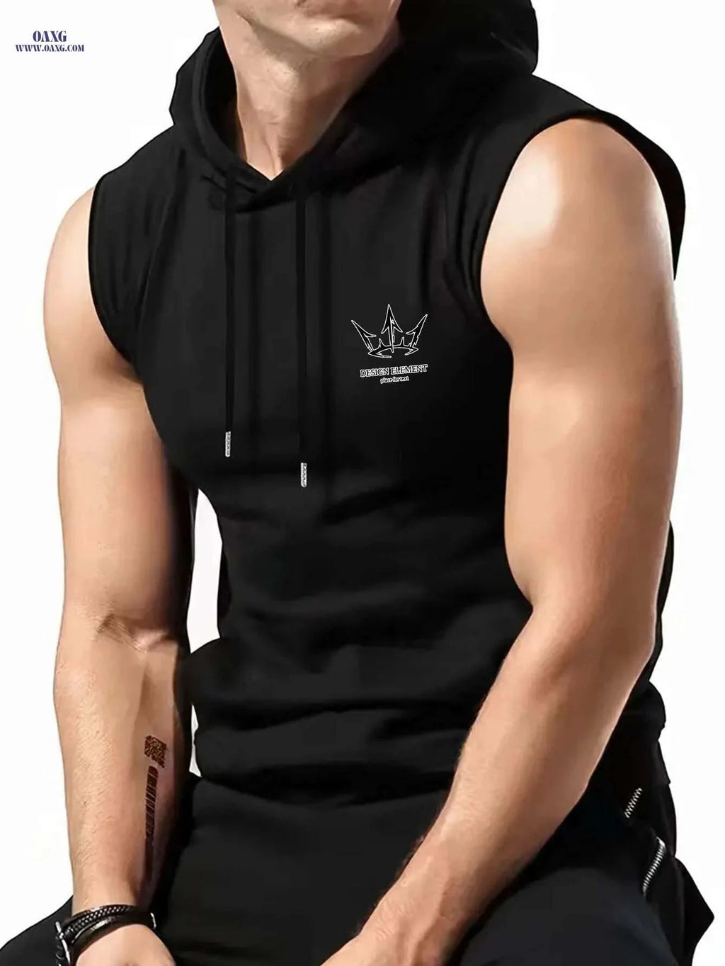 Men's Olive Green Sleeveless Hoodie - Casual Summer Gym Top   OAXG 