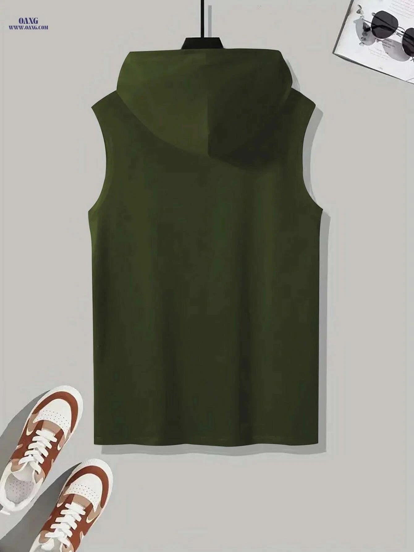 Men's Olive Green Sleeveless Hoodie - Casual Summer Gym Top   OAXG Black / S