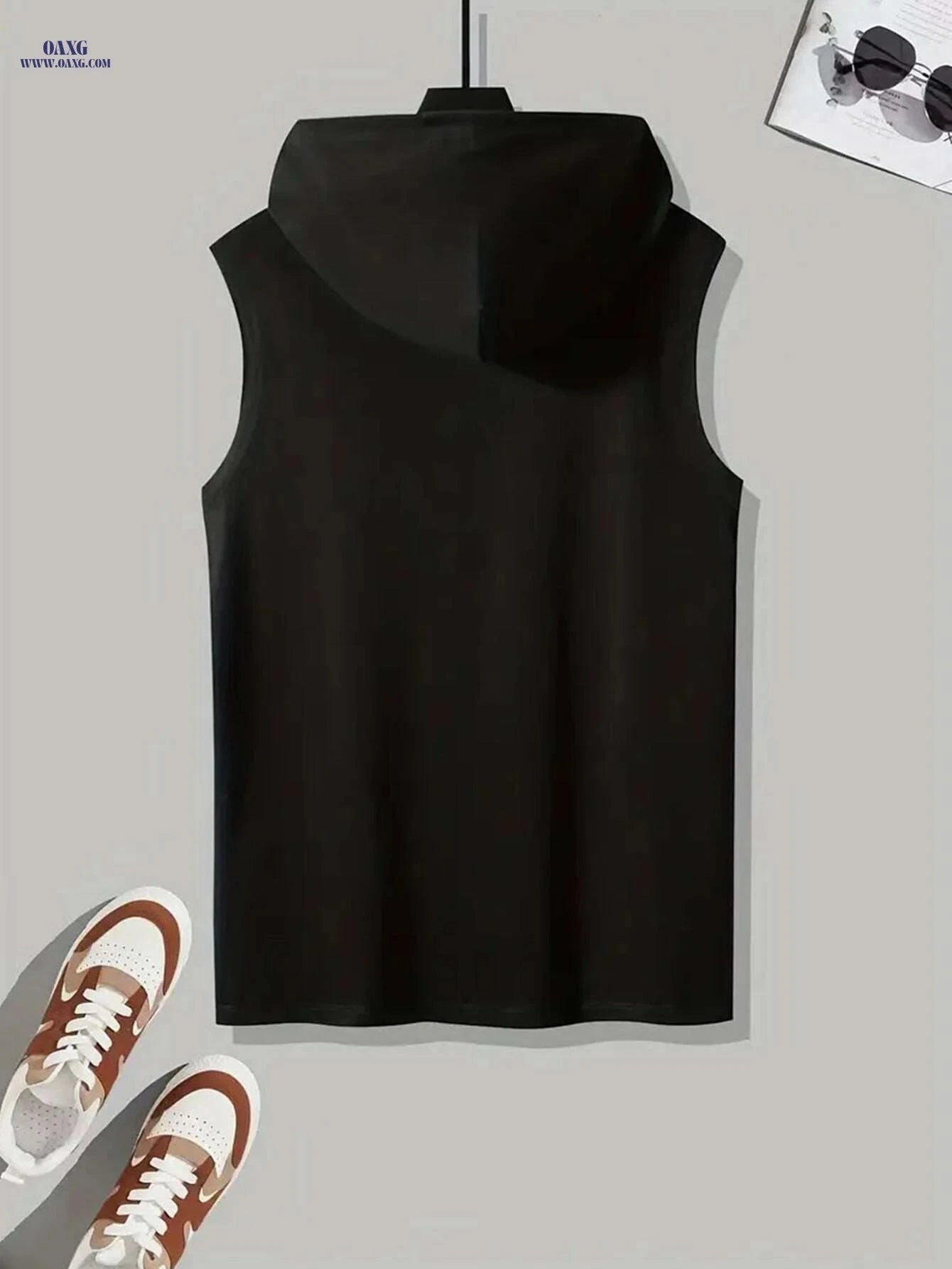 Men's Olive Green Sleeveless Hoodie - Casual Summer Gym Top   OAXG Black / S