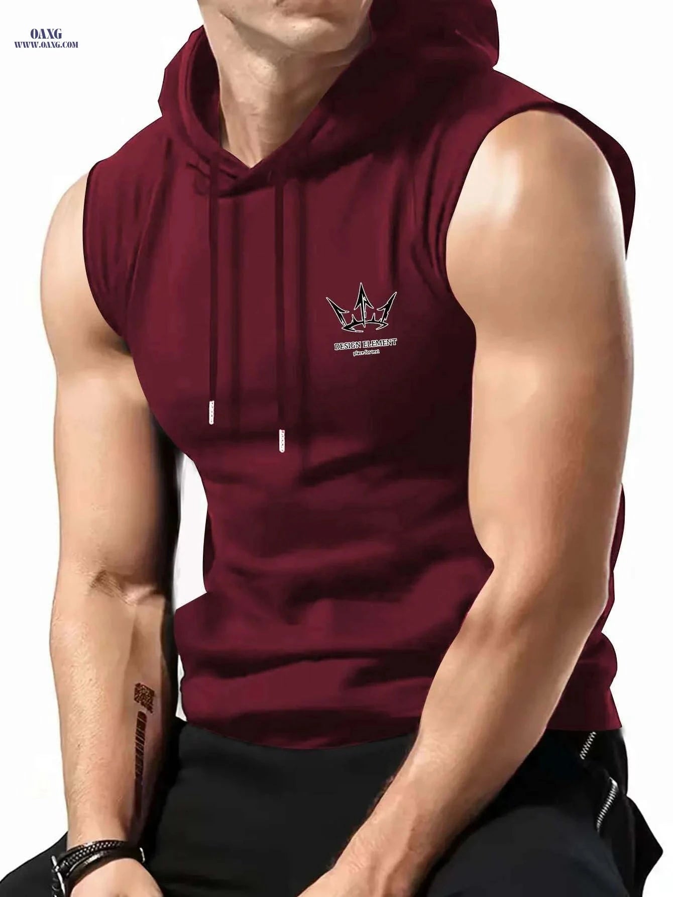 Men's Olive Green Sleeveless Hoodie - Casual Summer Gym Top   OAXG Black / S