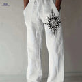 Men’s Olive Green Wide-Leg Pants - Black Sun Print, Casual Comfort   OAXG 