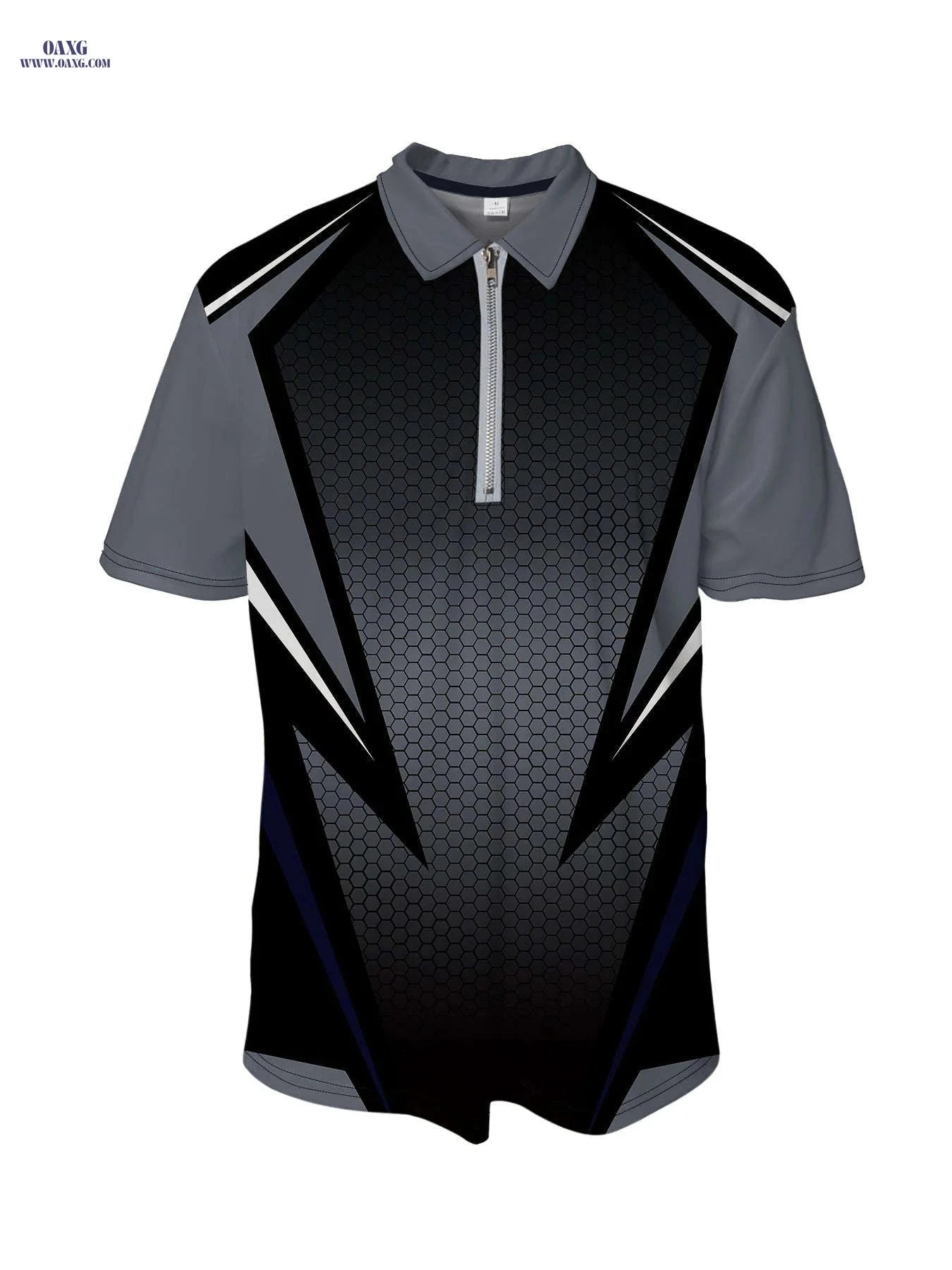 Men’s Orange Geometric Polo Shirt - Short Sleeve & Stylish Collar   OAXG 
