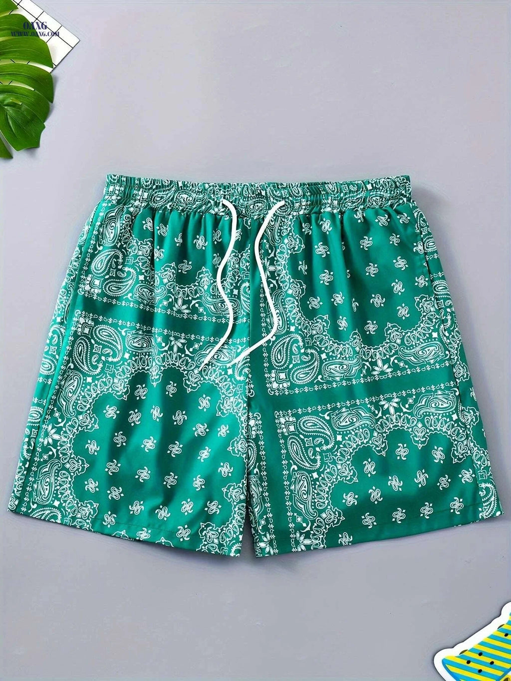 Men's Paisley Print Board Shorts - Trendy Summer Leisurewear   OAXG Green / S