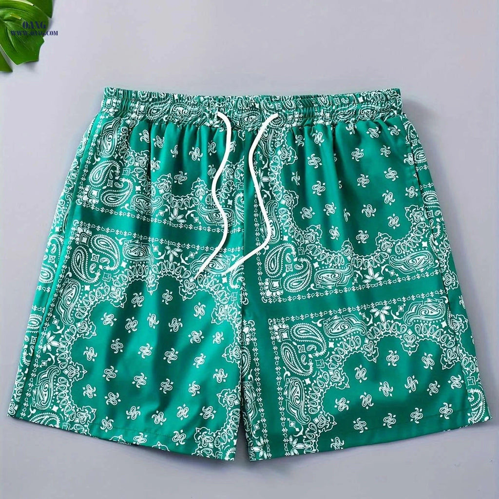 Men's Paisley Print Board Shorts - Trendy Summer Leisurewear   OAXG Green / S