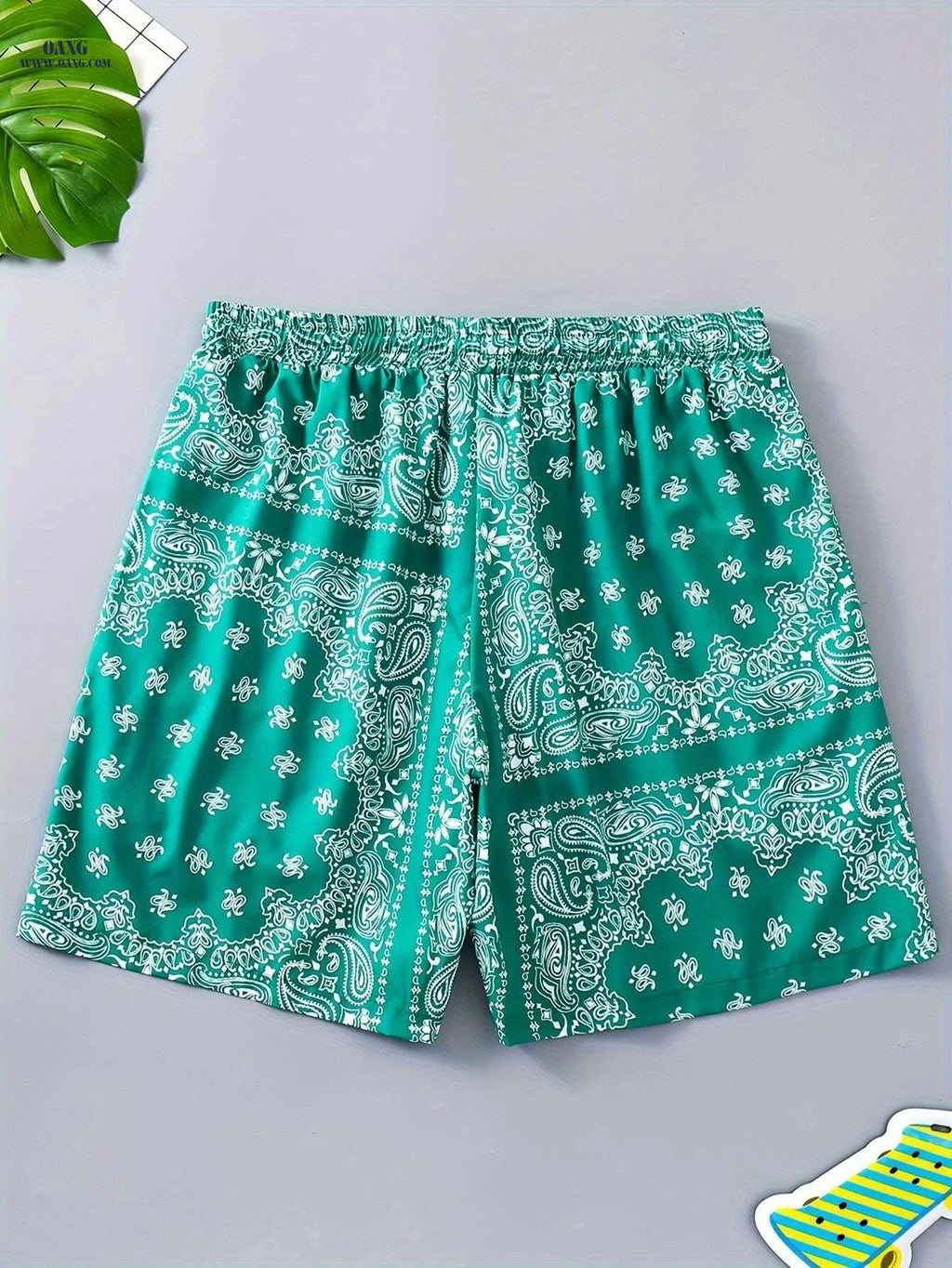 Men's Paisley Print Board Shorts - Trendy Summer Leisurewear   OAXG Green / S