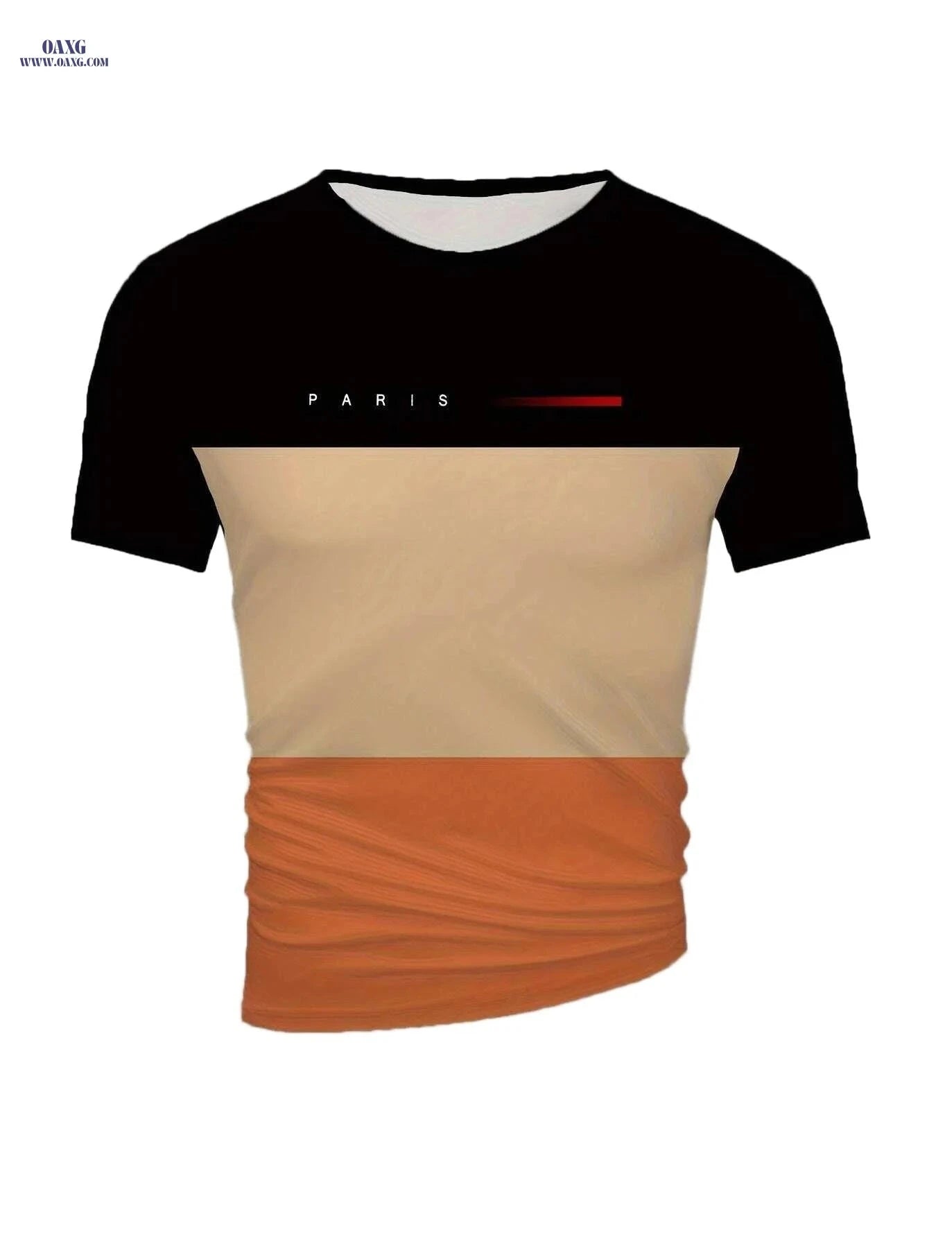 Men's 'PARIS' Color Block Crew Neck Tee - Trendy Stripe Design   OAXG Mixed Color / S