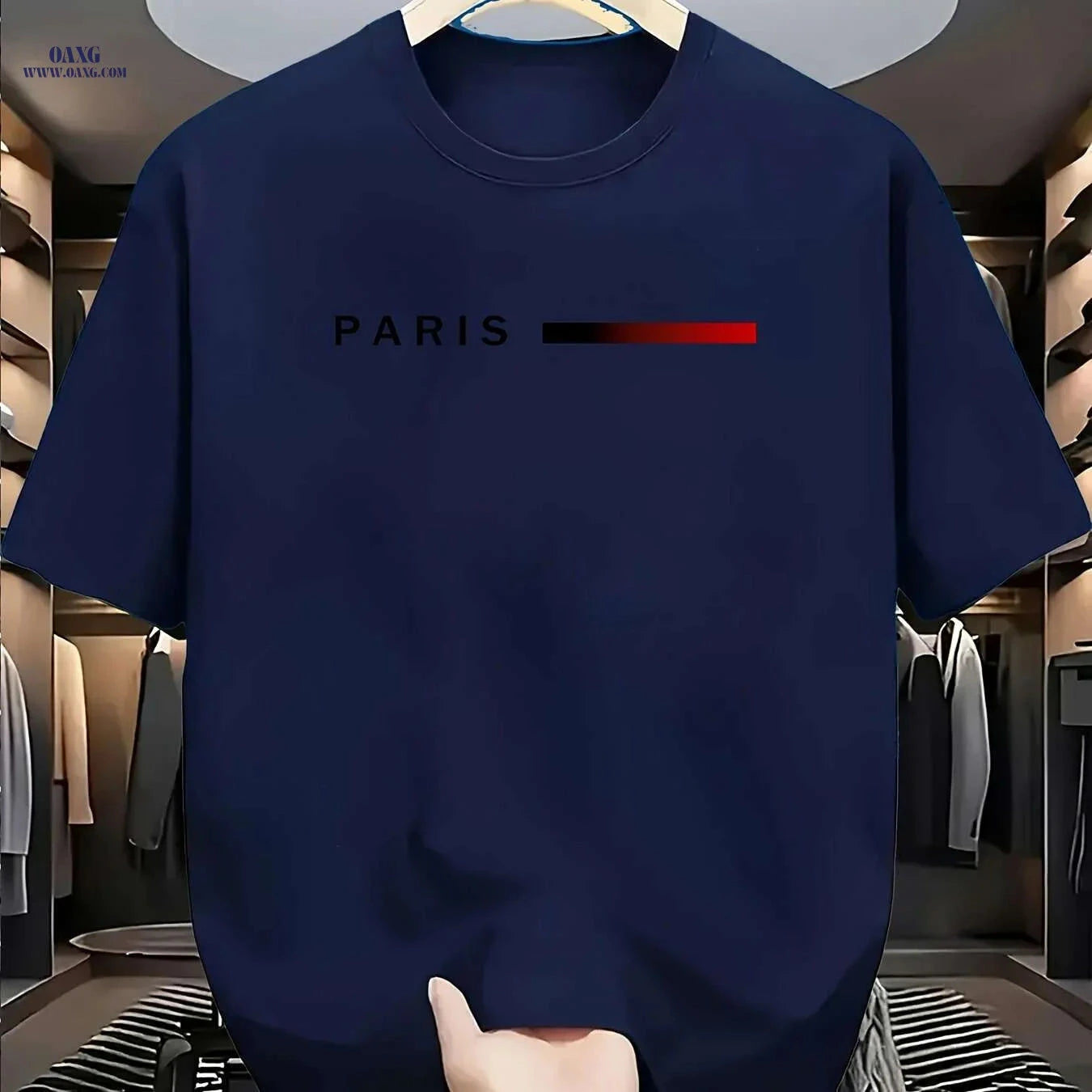 Men's Paris Graphic T-Shirt - Casual Round Neck with Red Accents   OAXG 