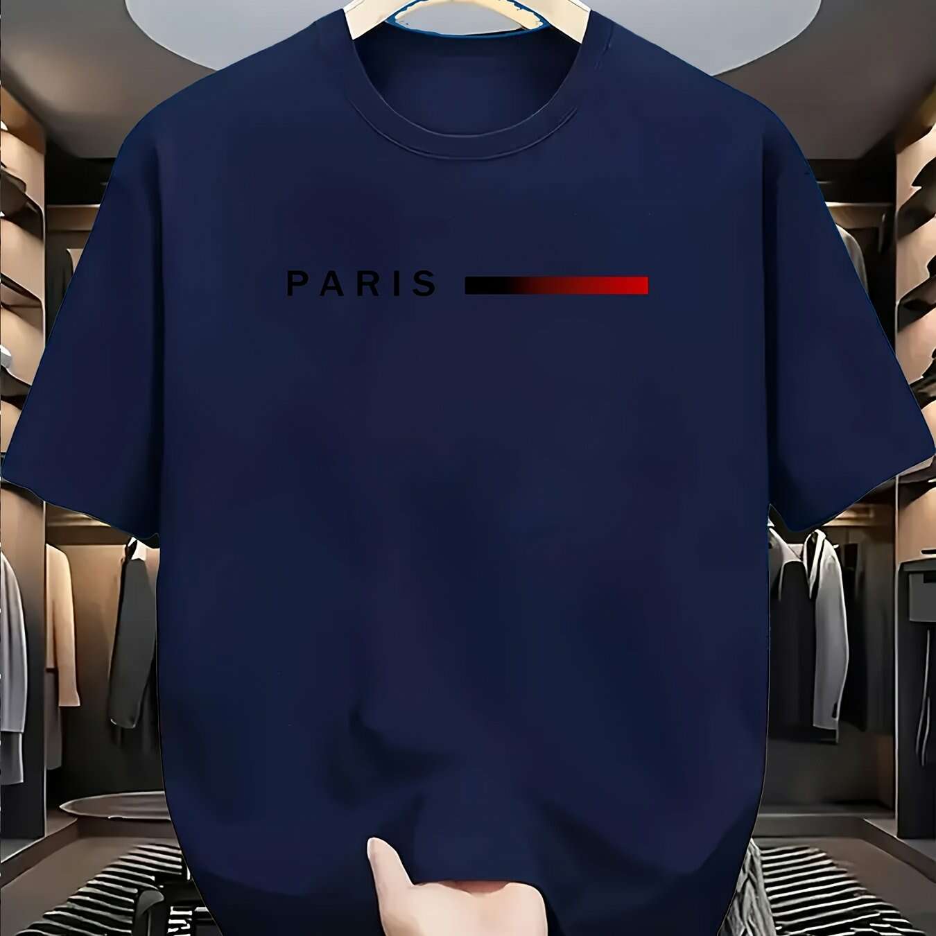 Men's Paris Graphic T-Shirt - Casual Round Neck with Red Accents   OAXG 