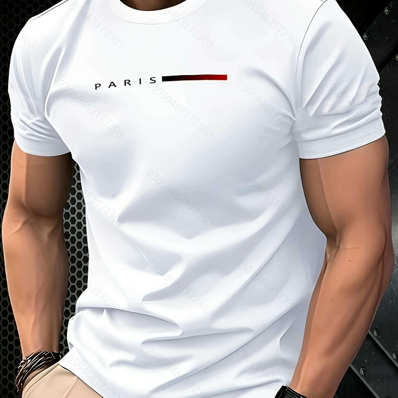 Men's Paris Graphic T-Shirt - Casual Round Neck with Red Accents   OAXG 