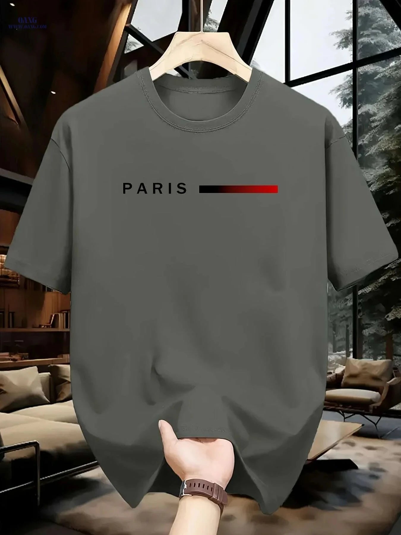 Men's Paris Graphic T-Shirt - Casual Round Neck with Red Accents   OAXG White / US XS