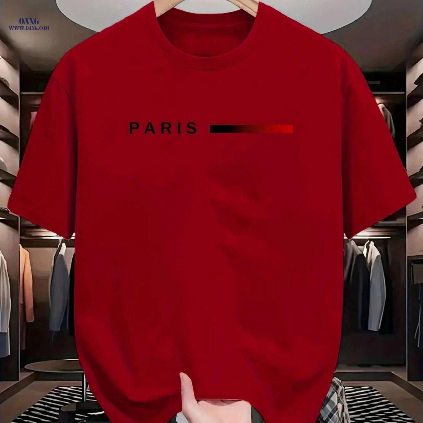 Men's Paris Graphic T-Shirt - Casual Round Neck with Red Accents   OAXG White / US XS