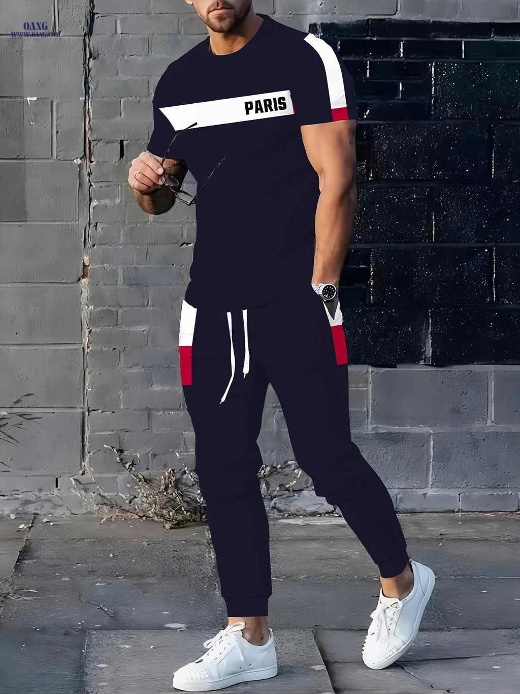 Men's Paris Series Casual Sports Set - Cool Breathable Short Sleeve   OAXG 
