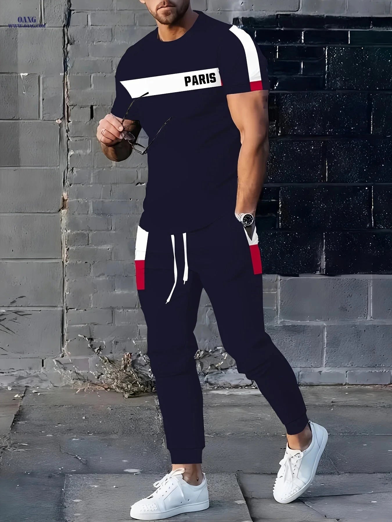 Men's Paris Series Casual Sports Set - Cool Breathable Short Sleeve   OAXG 