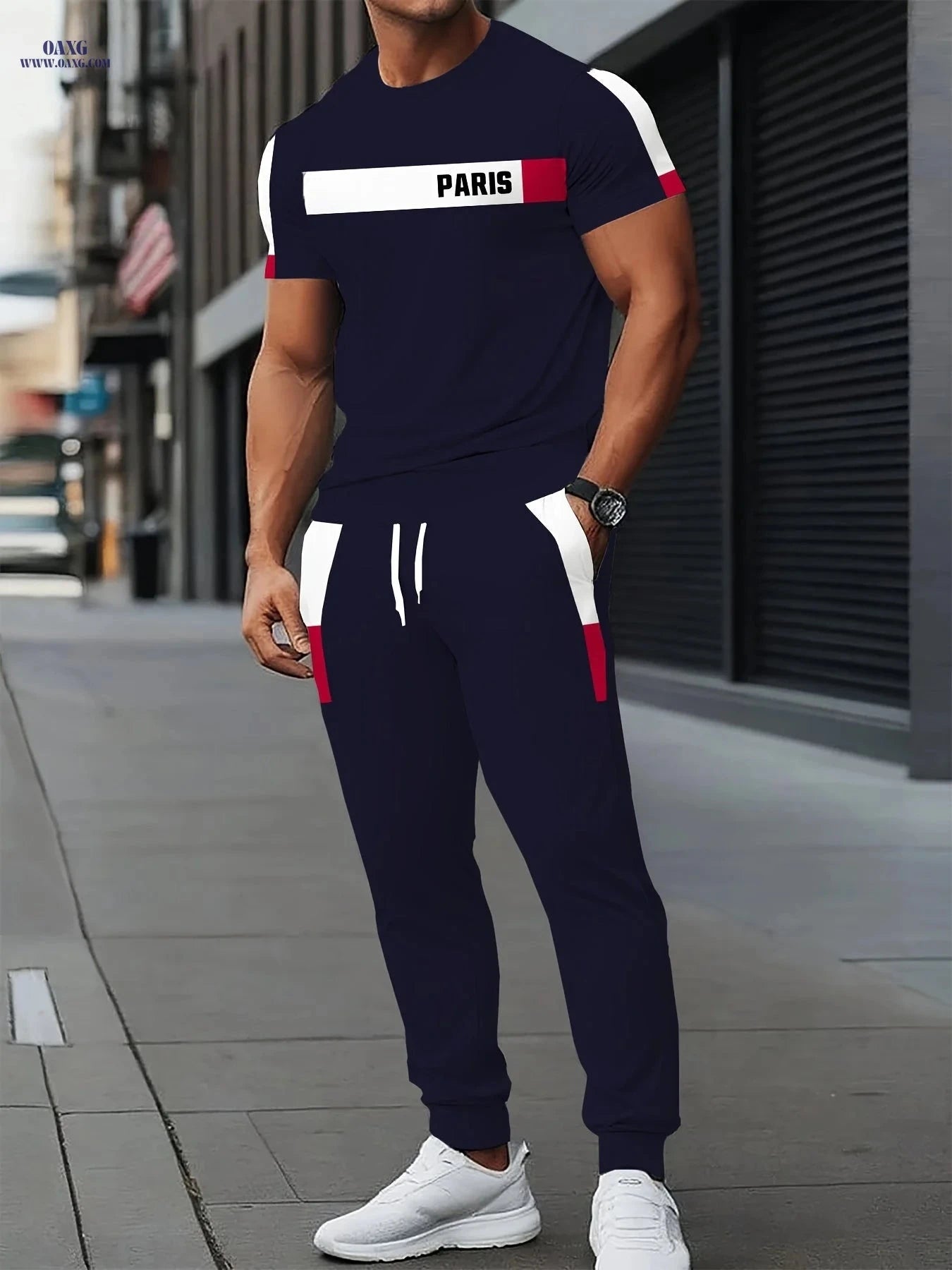 Men's Paris Series Casual Sports Set - Cool Breathable Short Sleeve   OAXG CT21 / FR S