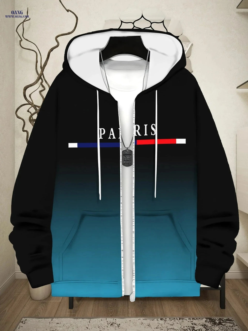 Men's Paris Themed Hoodie - Lightweight Zipper Sportswear for Casual Use   OAXG 