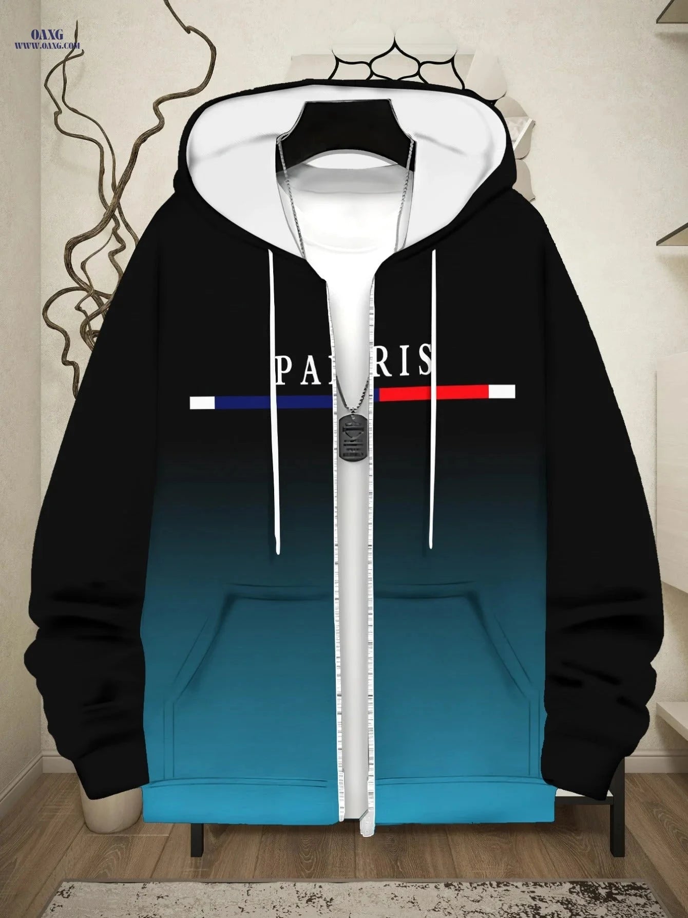 Men's Paris Themed Hoodie - Lightweight Zipper Sportswear for Casual Use   OAXG 