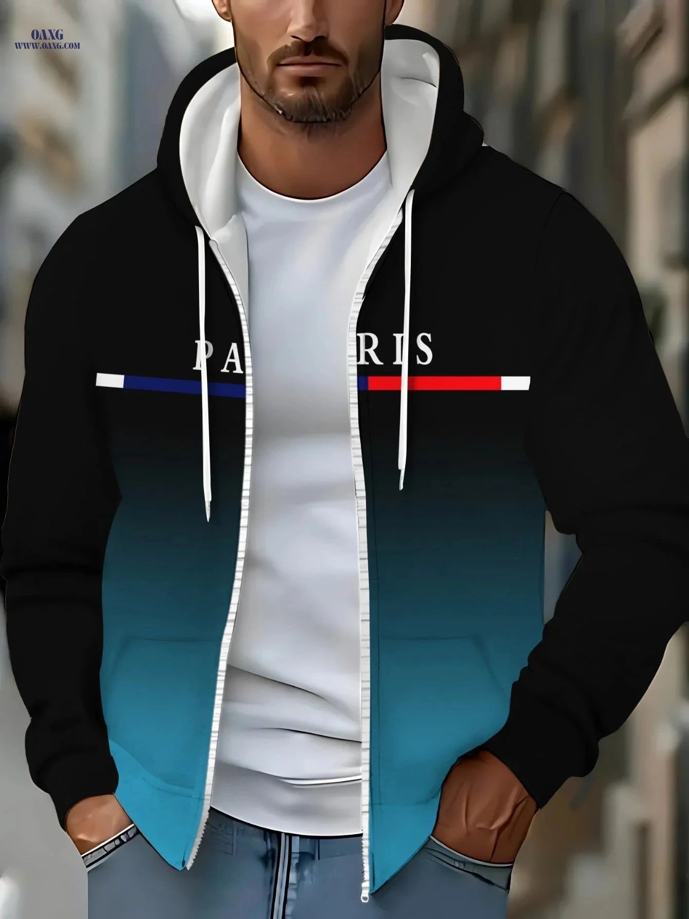 Men's Paris Themed Hoodie - Lightweight Zipper Sportswear for Casual Use   OAXG 【Multicolor】 / FR M