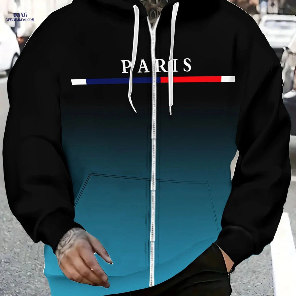 Men's Paris Themed Hoodie - Lightweight Zipper Sportswear for Casual Use   OAXG 【Multicolor】 / FR M