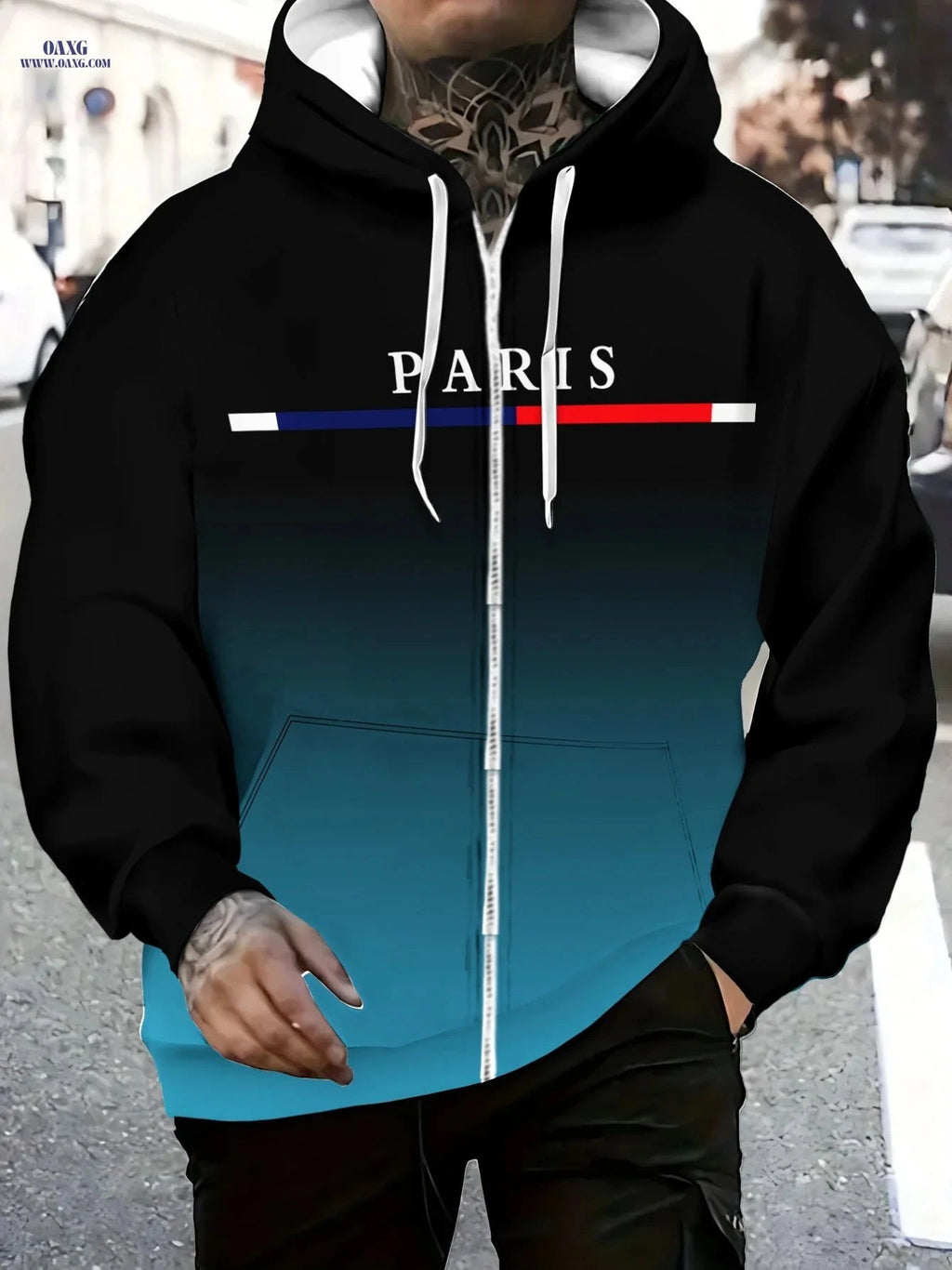 Men's Paris Themed Hoodie - Lightweight Zipper Sportswear for Casual Use   OAXG 【Multicolor】 / FR M
