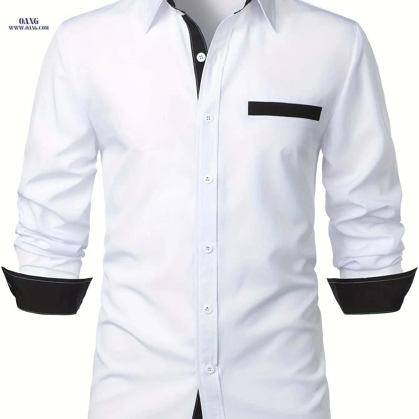 Men's Patchwork Contrast Casual Shirt - Long Sleeve & Hidden Pocket   OAXG 