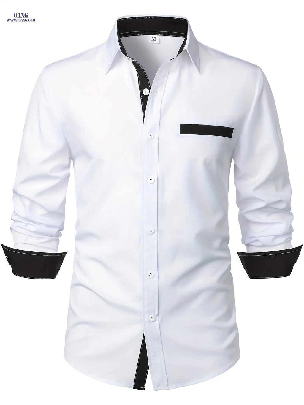 Men's Patchwork Contrast Casual Shirt - Long Sleeve & Hidden Pocket   OAXG 