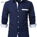 Men's Patchwork Contrast Casual Shirt - Long Sleeve & Hidden Pocket   OAXG 