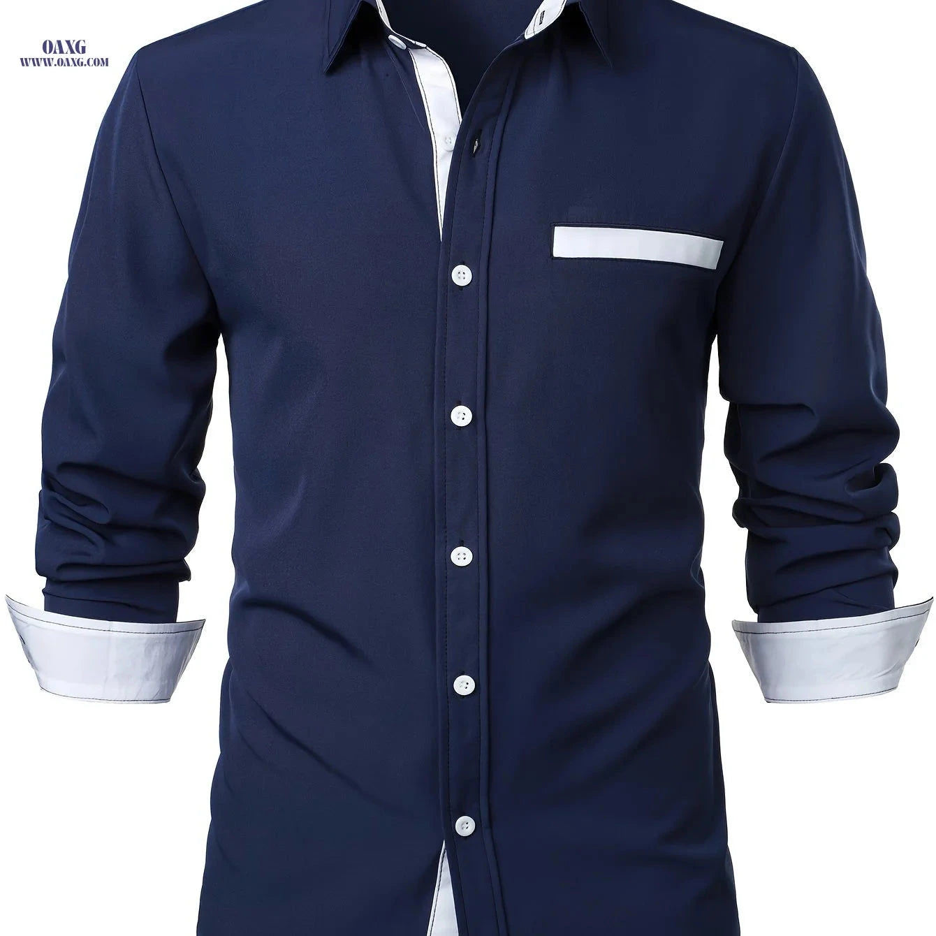 Men's Patchwork Contrast Casual Shirt - Long Sleeve & Hidden Pocket   OAXG 