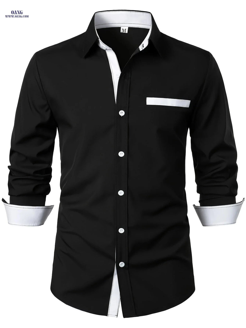 Men's Patchwork Contrast Casual Shirt - Long Sleeve & Hidden Pocket   OAXG 