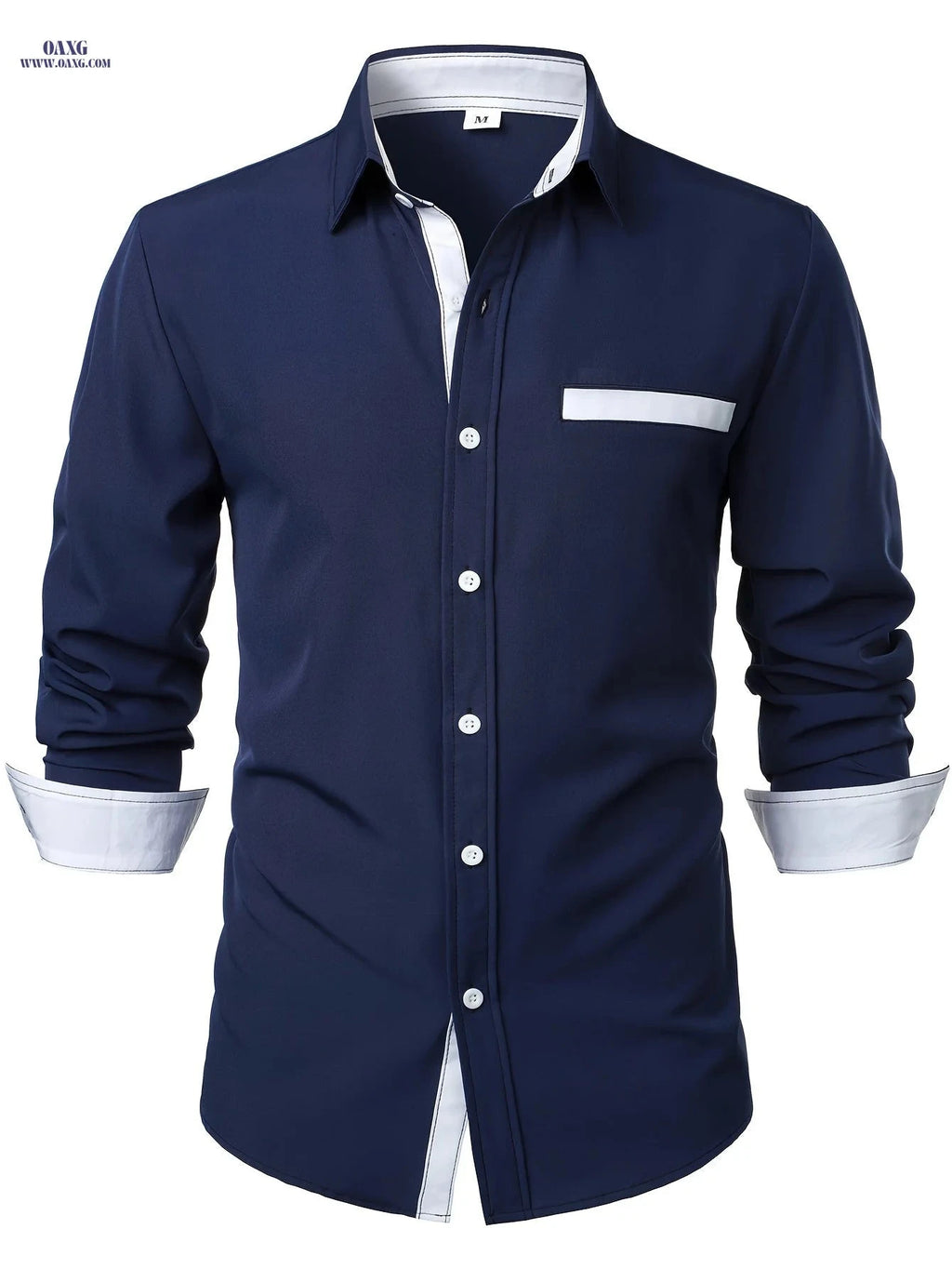 Men's Patchwork Contrast Casual Shirt - Long Sleeve & Hidden Pocket   OAXG 