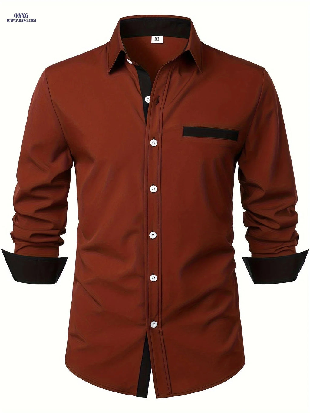 Men's Patchwork Contrast Casual Shirt - Long Sleeve & Hidden Pocket   OAXG Navy Color / FR S