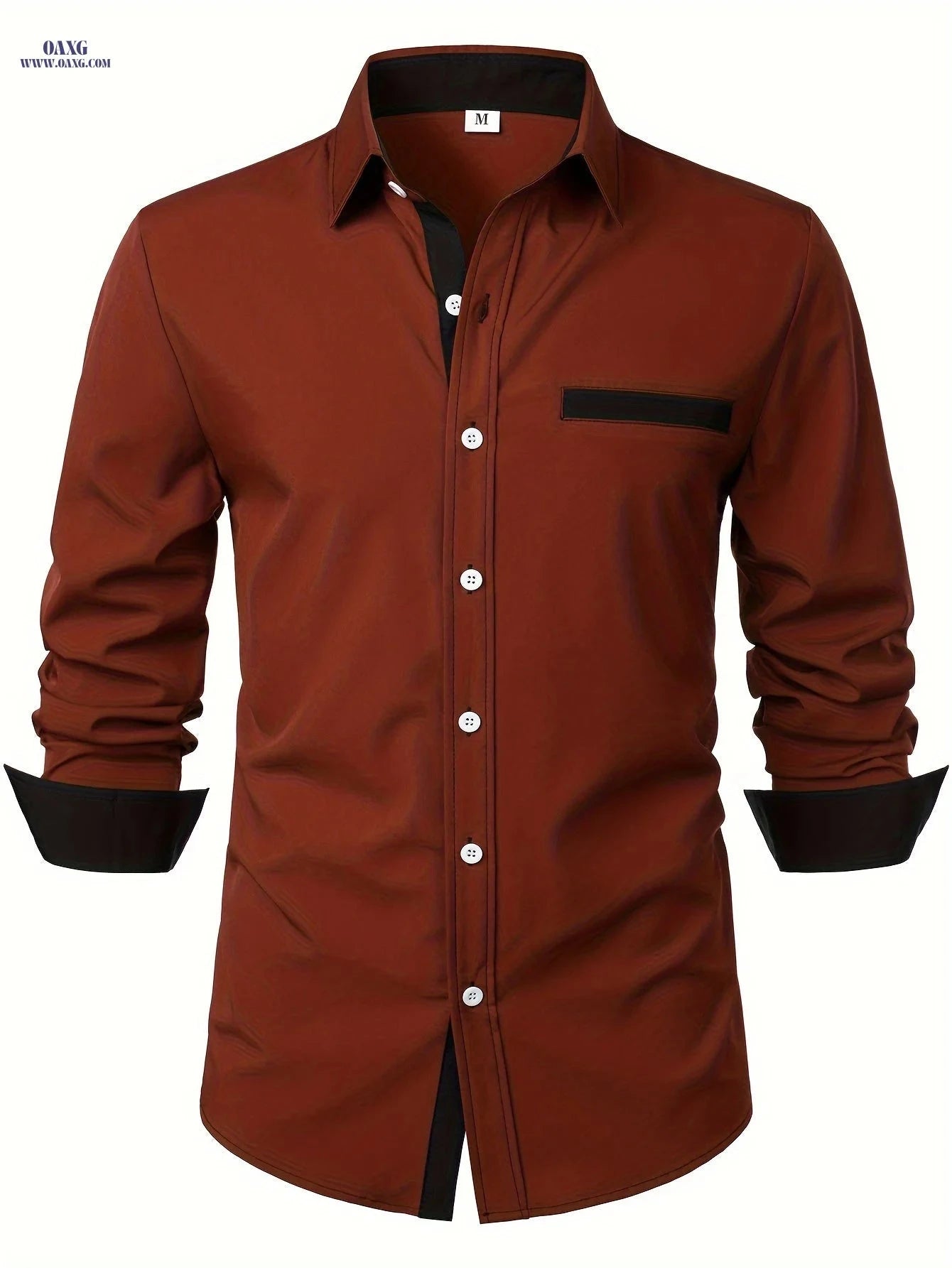 Men's Patchwork Contrast Casual Shirt - Long Sleeve & Hidden Pocket   OAXG Navy Color / FR S