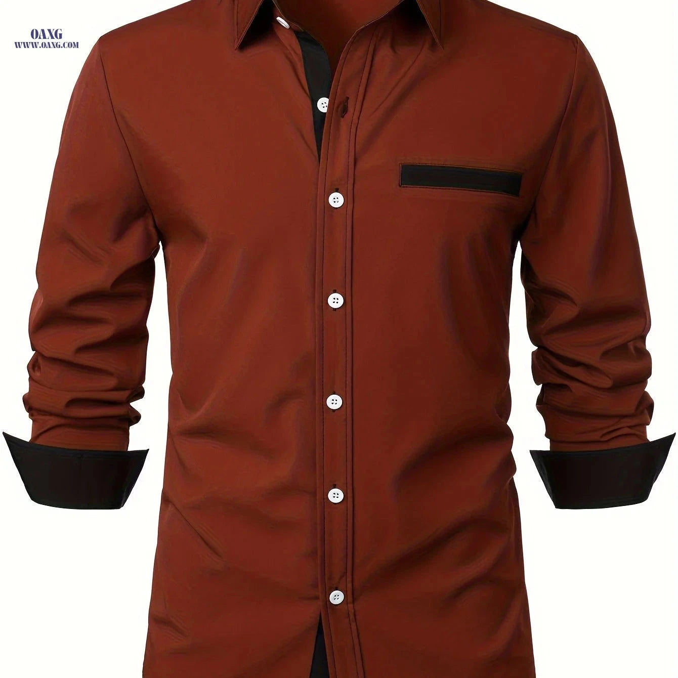 Men's Patchwork Contrast Casual Shirt - Long Sleeve & Hidden Pocket   OAXG Navy Color / FR S