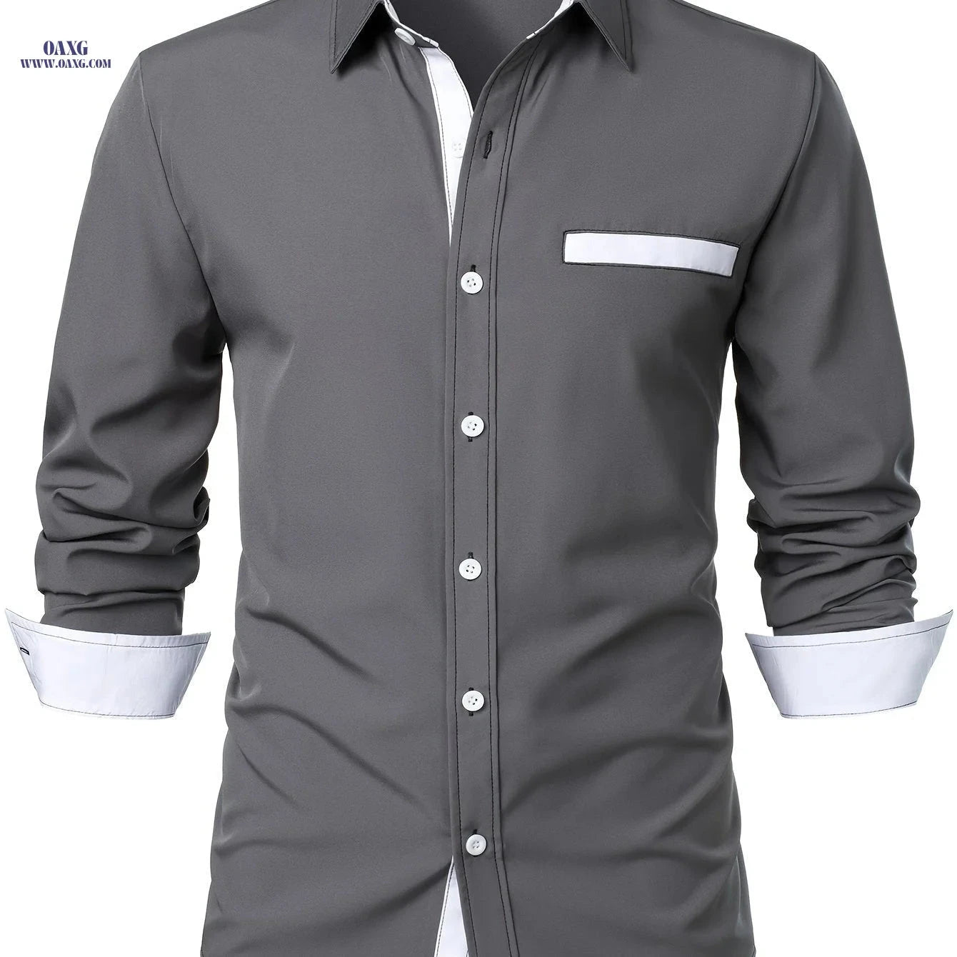 Men's Patchwork Contrast Casual Shirt - Long Sleeve & Hidden Pocket   OAXG Navy Color / FR S