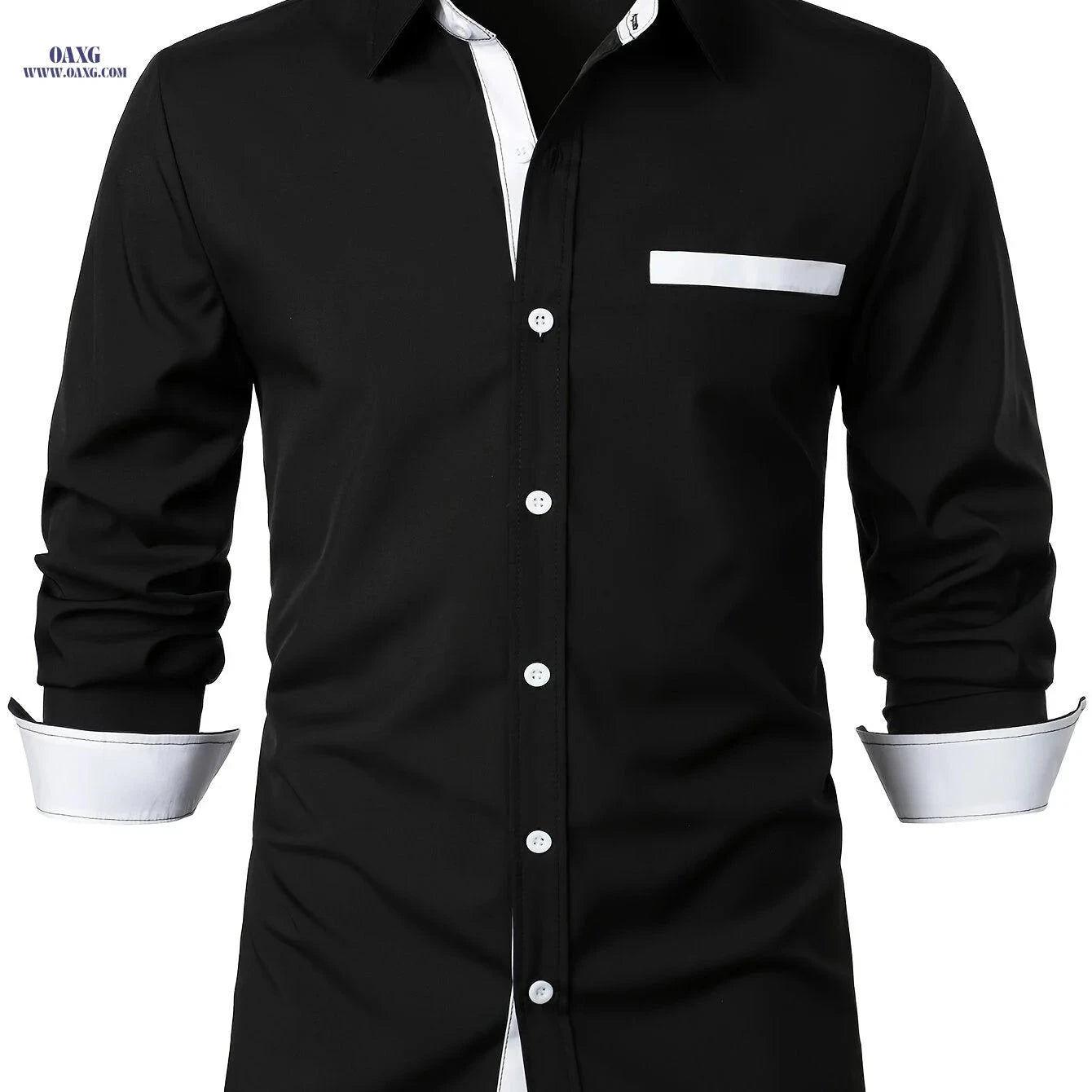 Men's Patchwork Contrast Casual Shirt - Long Sleeve & Hidden Pocket   OAXG 