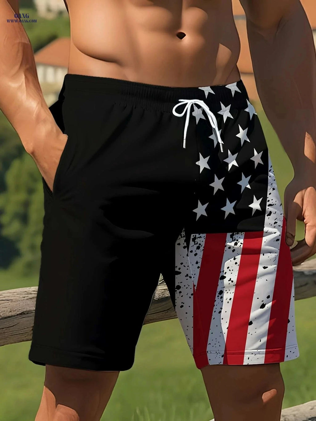 Men's Patriotic American Flag Shorts - High-Stretch Casual Wear   OAXG Mixed Color / S