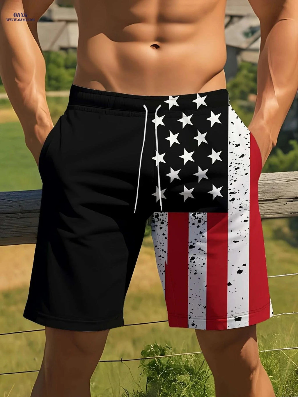 Men's Patriotic American Flag Shorts - High-Stretch Casual Wear   OAXG Mixed Color / S
