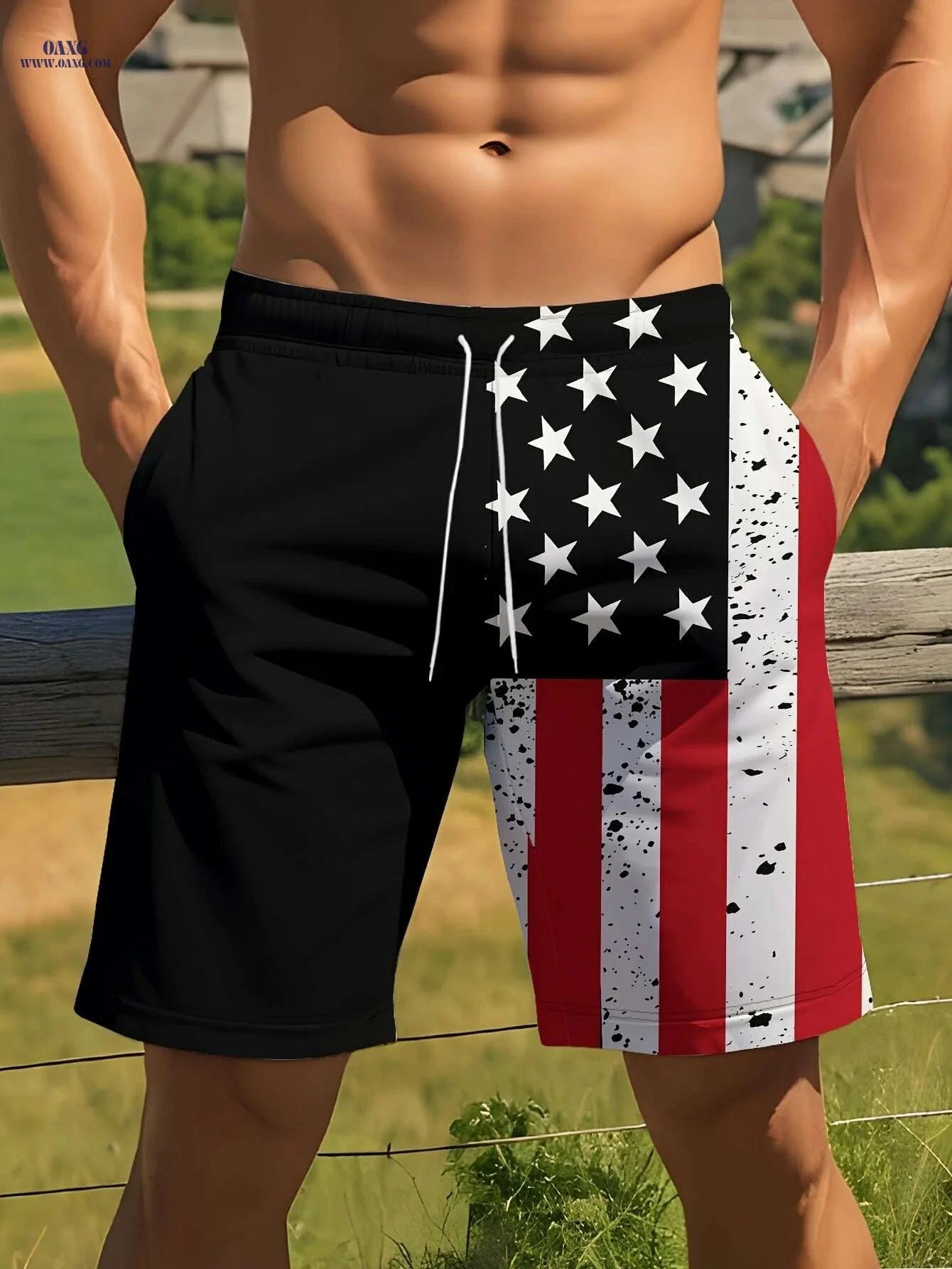 Men's Patriotic American Flag Shorts - High-Stretch Casual Wear   OAXG Mixed Color / S