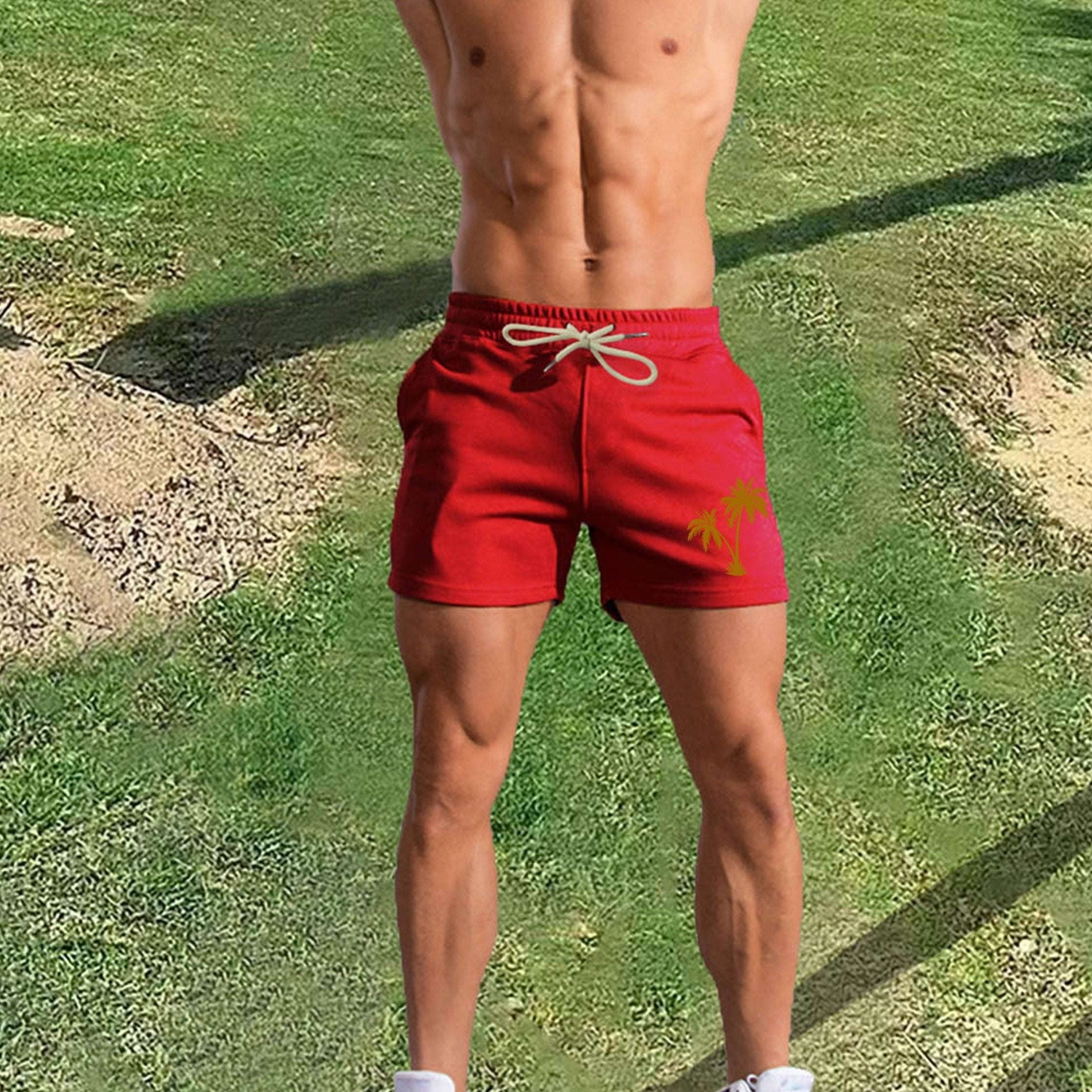 Men's Pink Palm Tree Print Shorts - Casual Summer Style with Pockets   OAXG 
