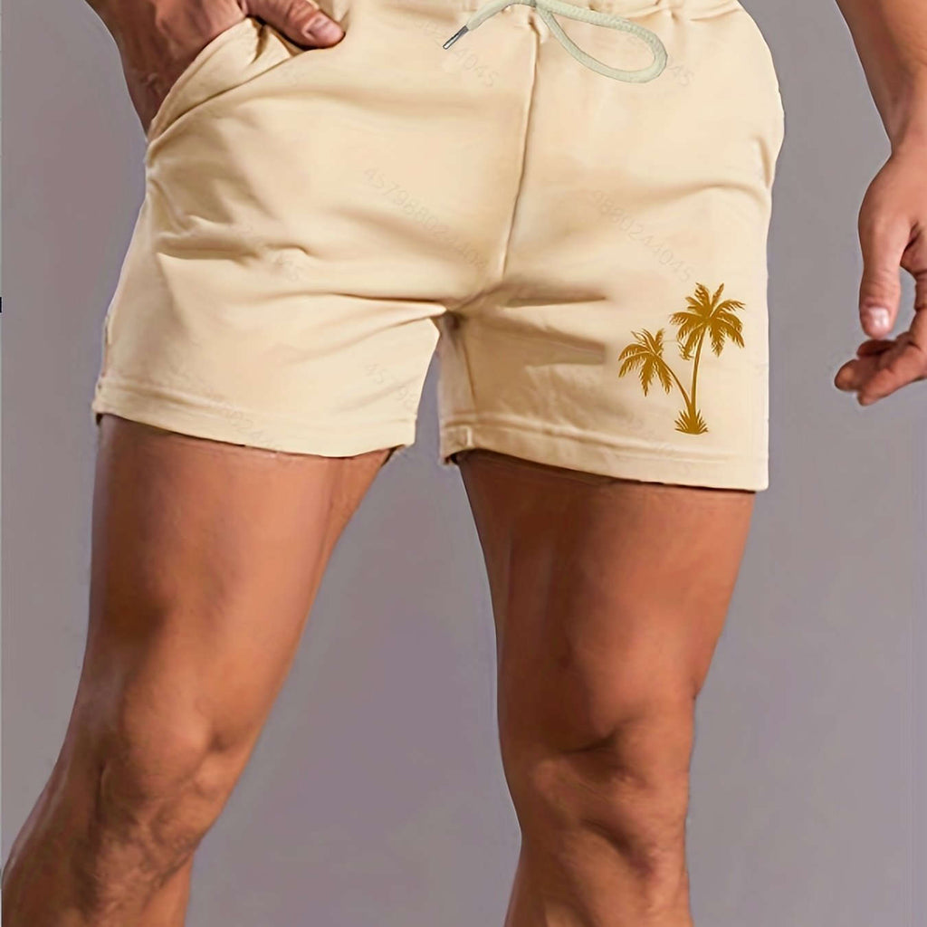Men's Pink Palm Tree Print Shorts - Casual Summer Style with Pockets   OAXG 