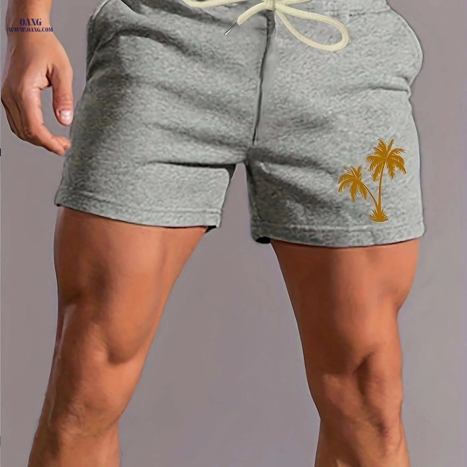 Men's Pink Palm Tree Print Shorts - Casual Summer Style with Pockets   OAXG 