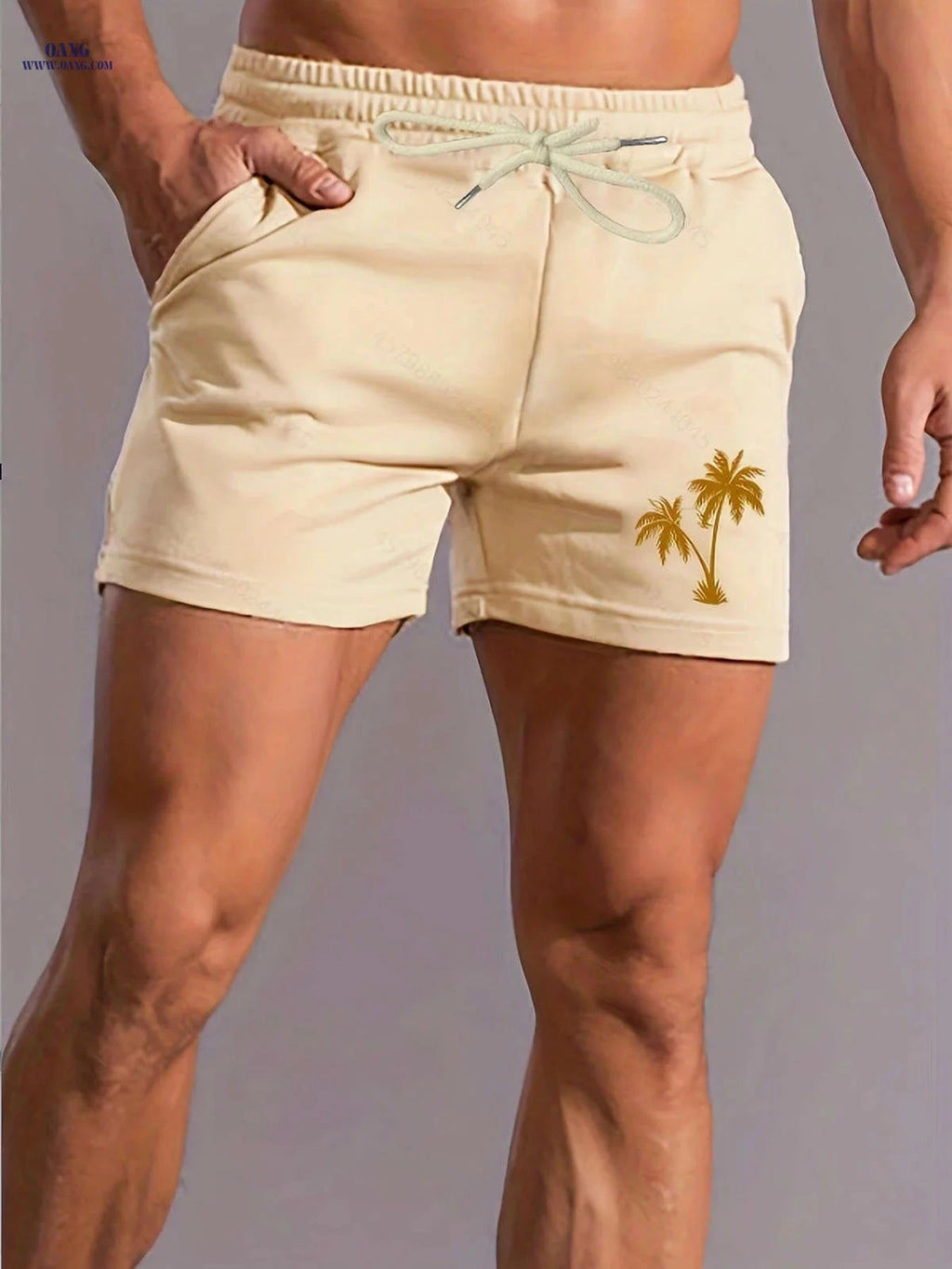 Men's Pink Palm Tree Print Shorts - Casual Summer Style with Pockets   OAXG 