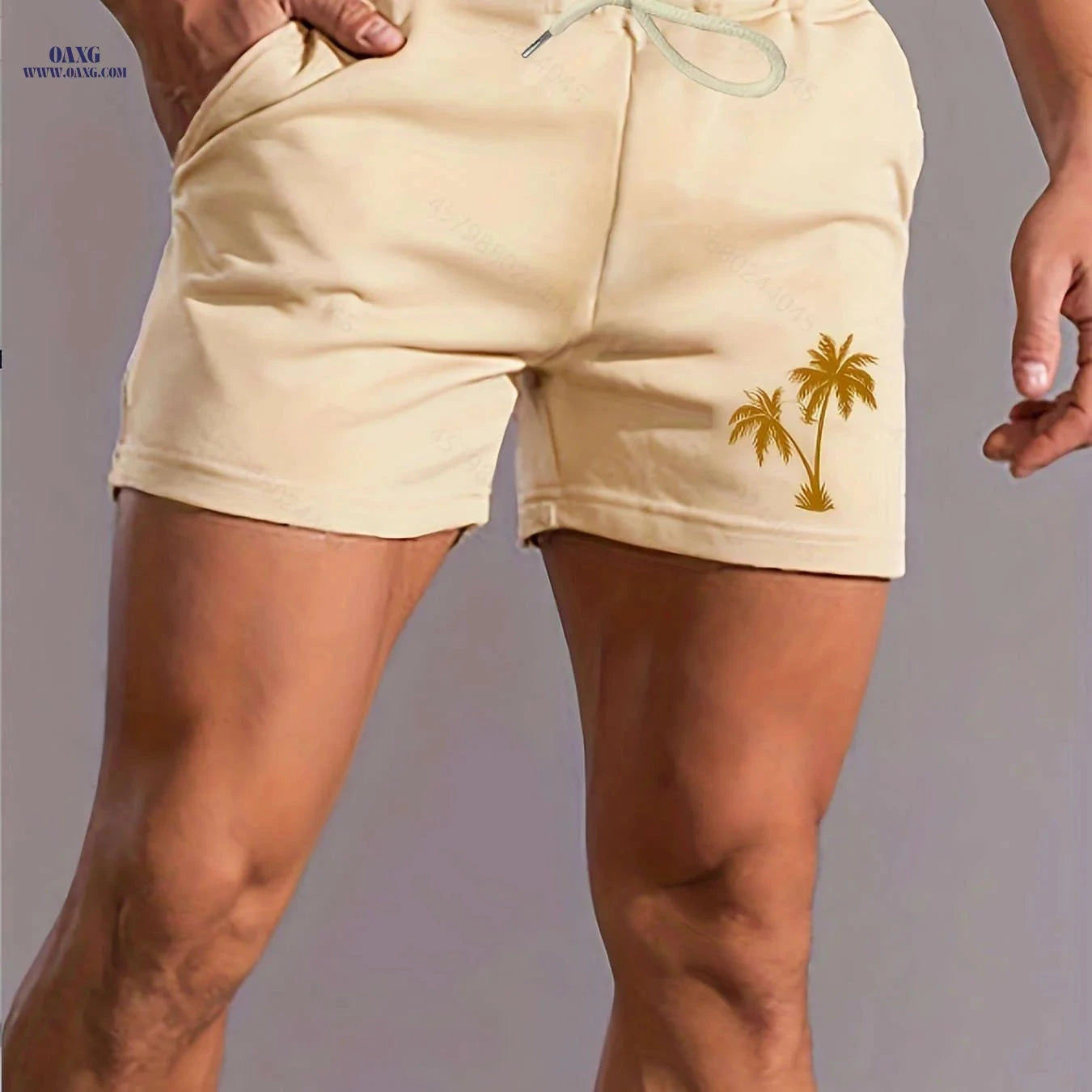 Men's Pink Palm Tree Print Shorts - Casual Summer Style with Pockets   OAXG 
