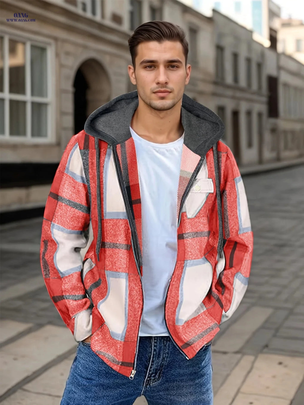 Men's Plaid Flannel Jacket - Sherpa Lined Zip Up Hoodie for Winter   OAXG 