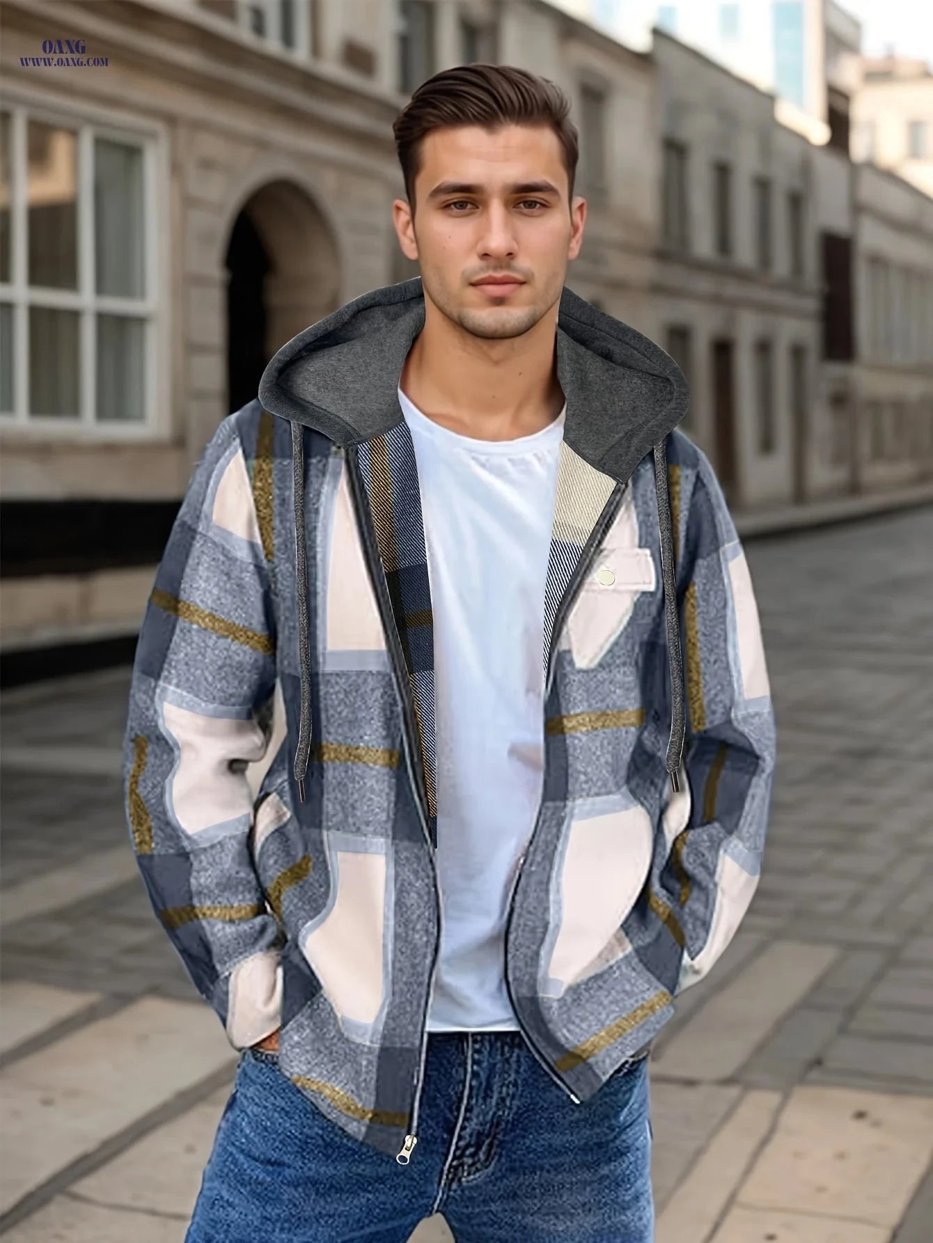 Men's Plaid Flannel Jacket - Sherpa Lined Zip Up Hoodie for Winter   OAXG 