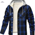 Men's Plaid Hooded Cardigan - Casual Fall/Winter Style with Buttons   OAXG Navy Color / FR S